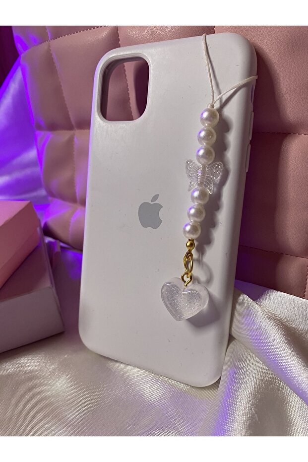 Pearl and Butterfly Heart Phone Charm, Phone Charm, 1 Piece