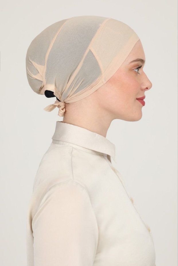 Women's Hijab Parisien Tulle Climafit Lycra Breathable Parisian Seamless Bonnet Beige