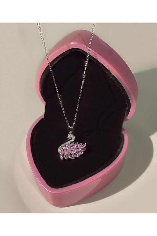 Steel Swan Necklace Pink White Model Swan Necklace