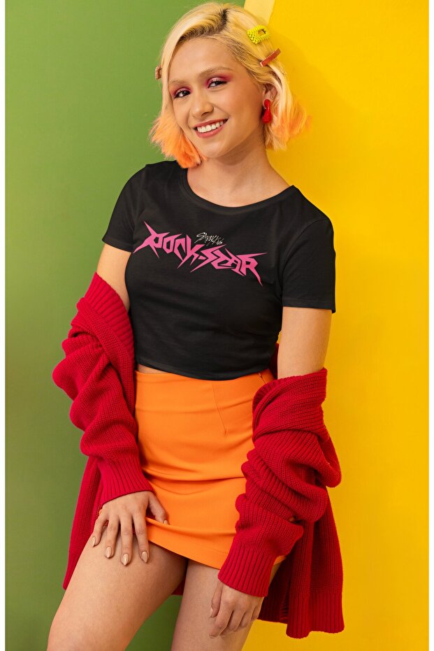 Rock-Star Lettered Crop Top, Straykids Printed Crop Blouse