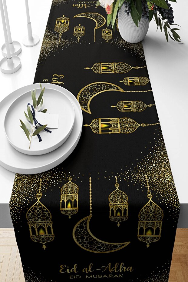 عيد مبارك رمضان فانوس الهلال - قماش مقاوم للبقع لغرفة المعيشة والمطبخ