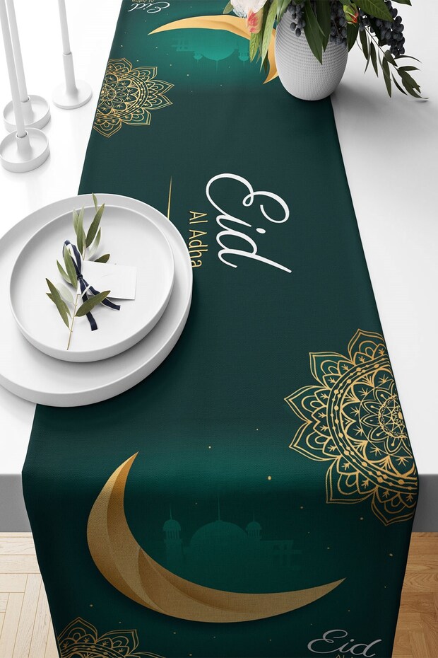 Edi Al Adha Plain Ramadan Themed Stain Resistant Fabric Living Room Kitchen Table Changed Ranir Models Runner