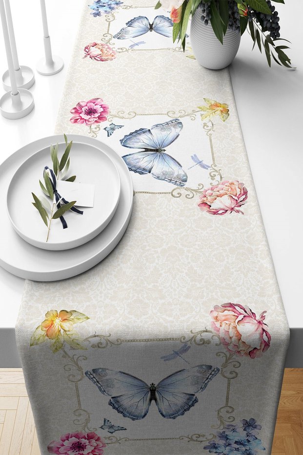 Butterfly Patterned Stain Resistant Fabric Living Room Kitchen Table Changed Ranir Models Runner