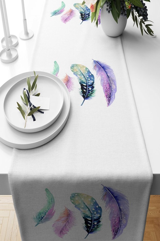 Feather Patterned Stain Resistant Fabric Living Room Kitchen Table Changed Ranir Models Runner