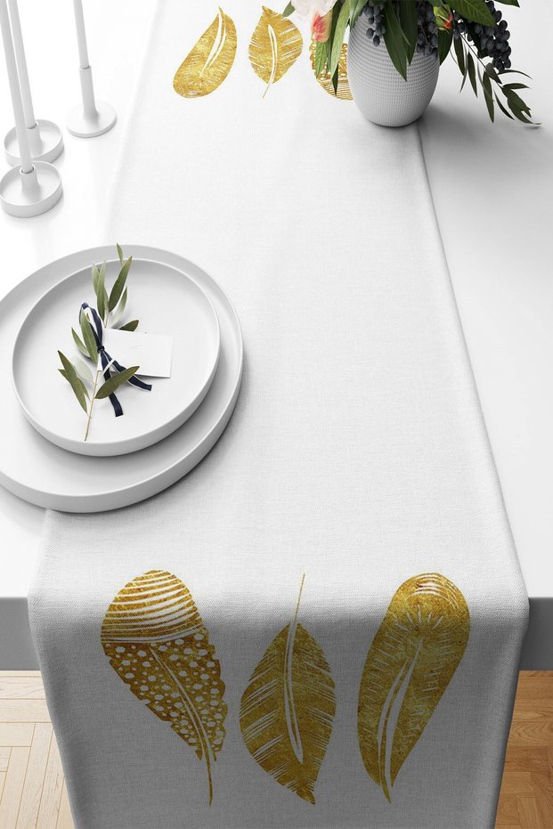 Gold Leaf Stain Resistant Fabric Living Room Kitchen Table Different Ranir Models Runner