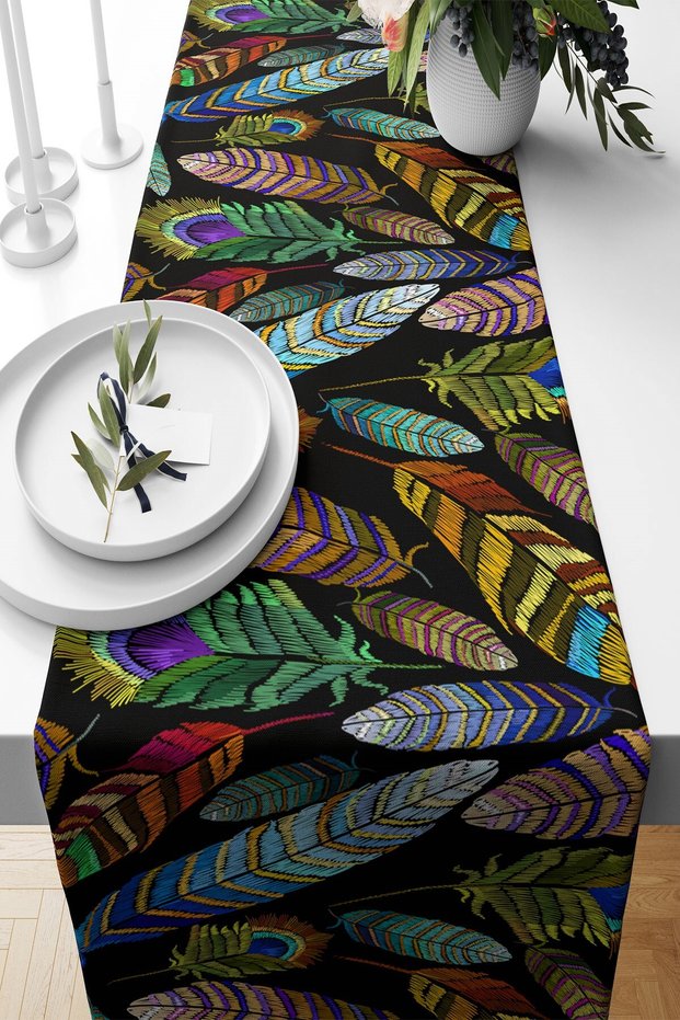 Black Colorful Leaf Stain Resistant Fabric Living Room Kitchen Table Changed Ranir Models Runner