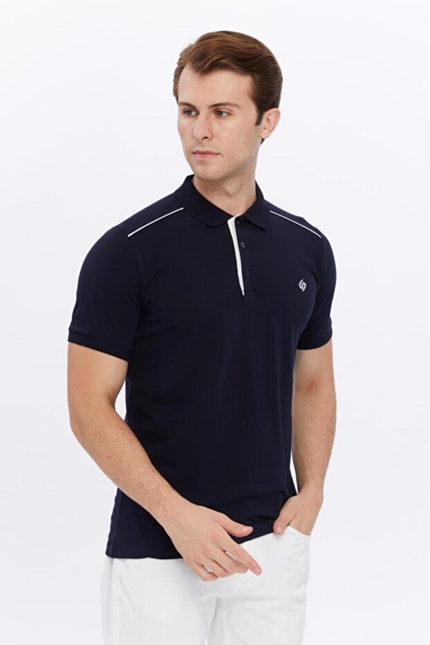 Polo Collar T-Shirt with Shoulder Stripe