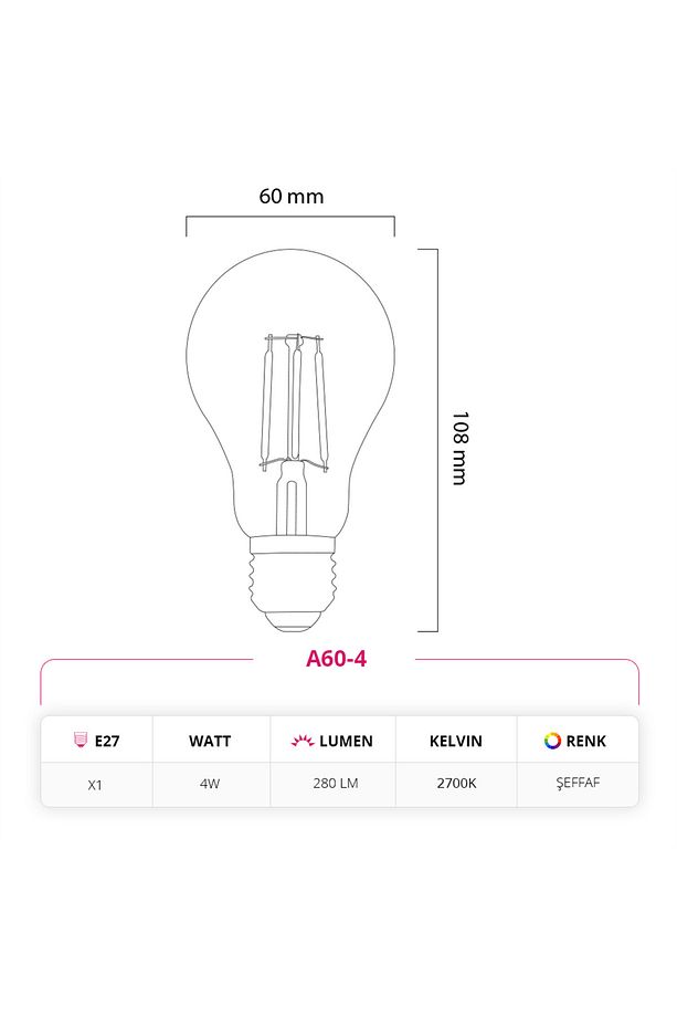 4w 220v E27 Rustik A60 Led Ampul A60-4 - 3