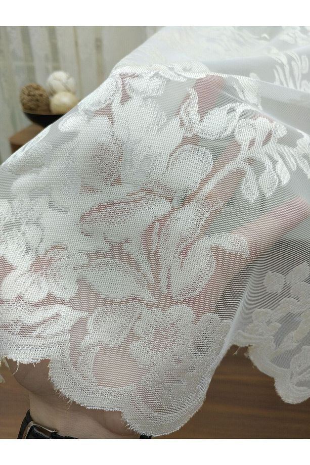 Gül Desenli Dantel Tül Perde, 550x250, Sık Pile, 1/3 - 3
