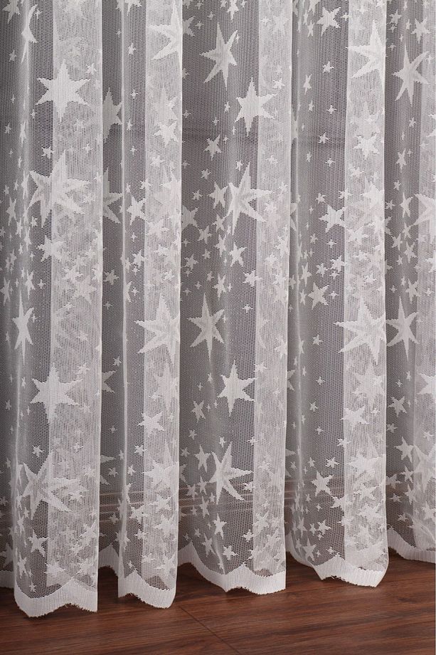 Yıldız Desen Örme Tül Perde, 250x250cm, 1/2 Seyrek Pile - 6