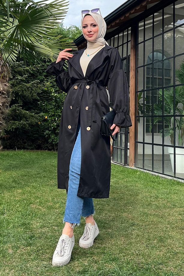 11452-SIYAH Trenç - 3