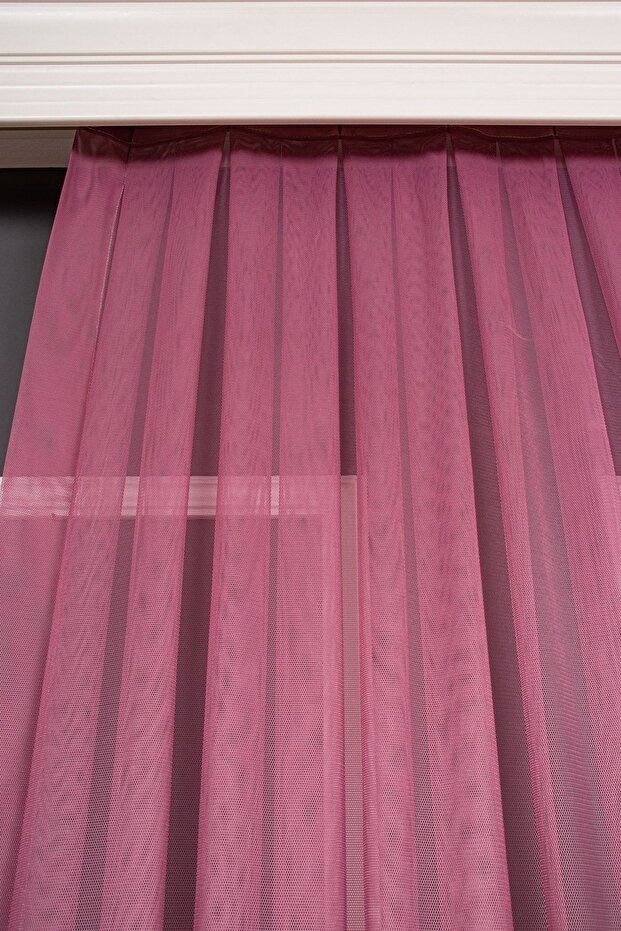 Grek Fuchsia Color Plain Tulle Curtain, 100x260, Sparse Pleat, 1/2 - 7