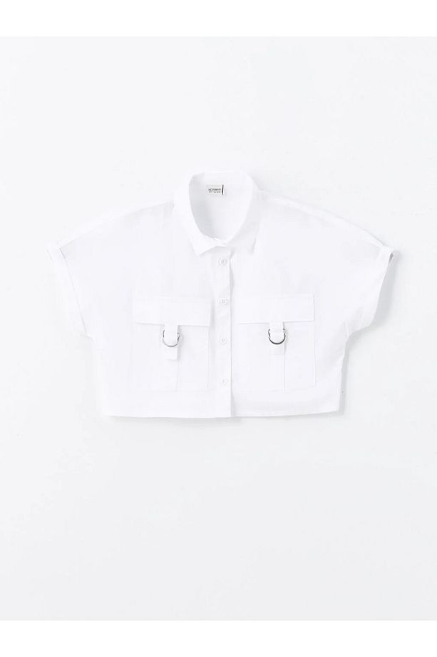 LCW Kids Basic Kısa Kollu Kız Çocuk Crop Gömlek - 2