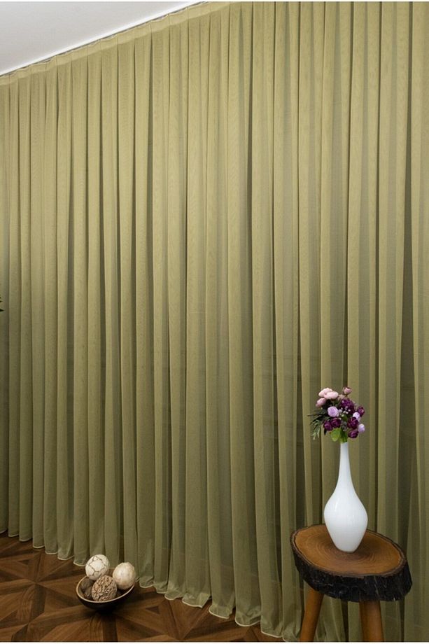 Haki Yeşili Grek Tül Perde Petek Zemin 300x260cm 1x2 Seyrek Pile Elısıon00101 - 4
