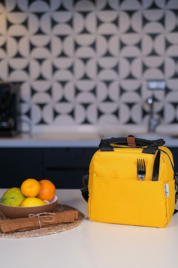 Yellow Thermal Insulated Waterproof Thermal Bag Food Carry Lunch Bag with Strap