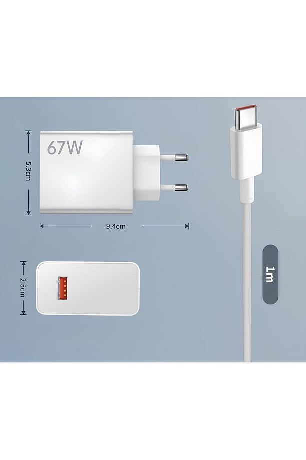 Kaliteli Type-C 67w (WATT) Ultra Hızlı Tüm Type-C Telefonlara Uyumlu Şarj Aleti Adaptör Kablo Set - 4