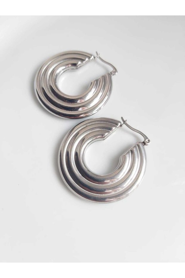 Silver Colored 4 cm Steel Hoop Earrings