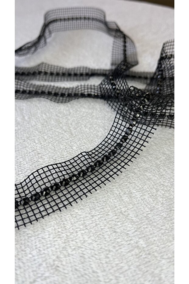 3cm Width 3m Black Stone Mesh Ribbon - 1
