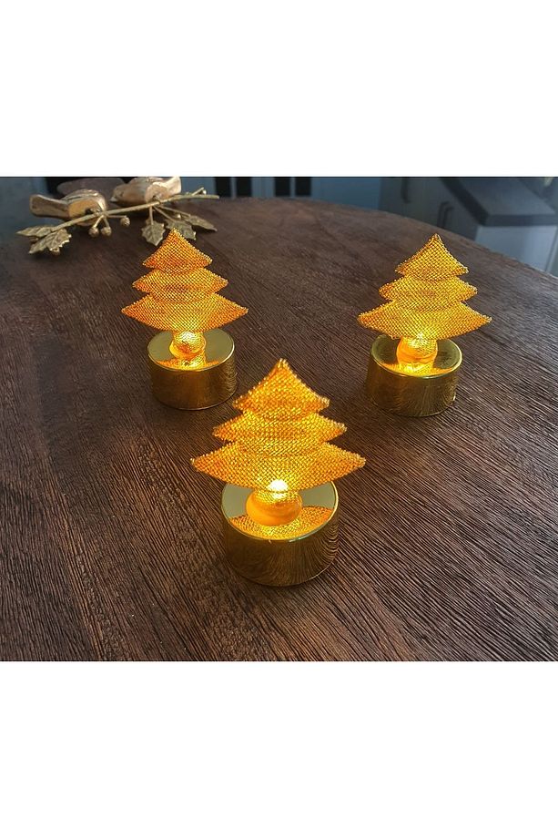 Çam Ağacı Ledli Mum Tealight Işıklı Dumansız Sarı Pilli Led Mum 3 Adet (PİL DAHİL) - 1
