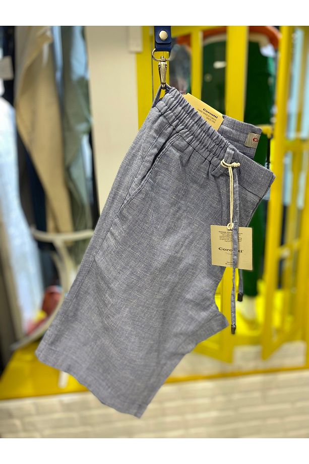 Keten Şort Belden Lastikli Casual Fit - 1