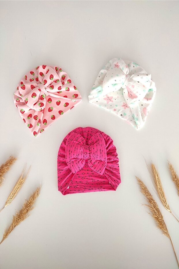 Baby Girl Colorful Patterned 3-Piece Bonnet Set