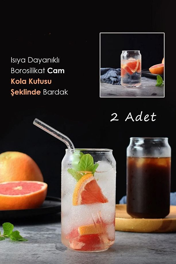 Cam Pipetli Borosilikat Cam Kola Kutusu Şelinde Bardak | Kahve Ve Sunum Bardağı 400ml 2 Adet - 4