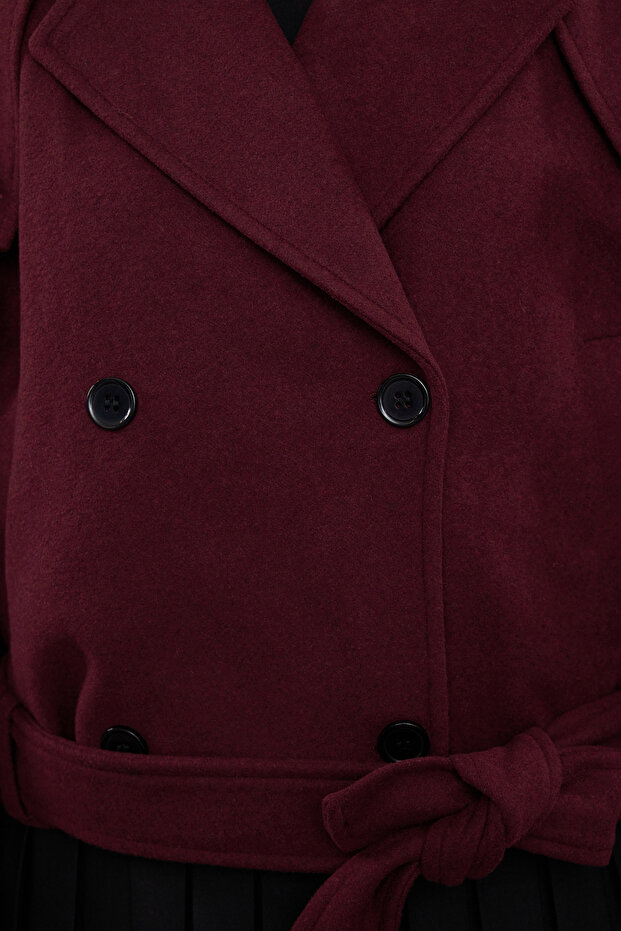 Bordo Yumuşak Dokulu Mevsimlik Kısa Oversize Kaşe Ceket Kaban TWOAW25KB00049 - 4