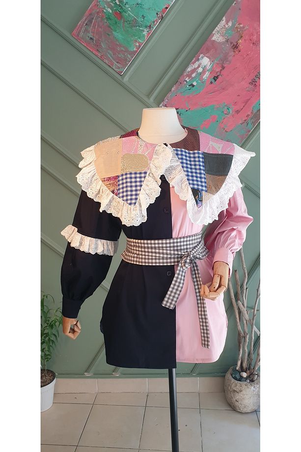 patchwork yaka detylı özel tasarım tunik - 1