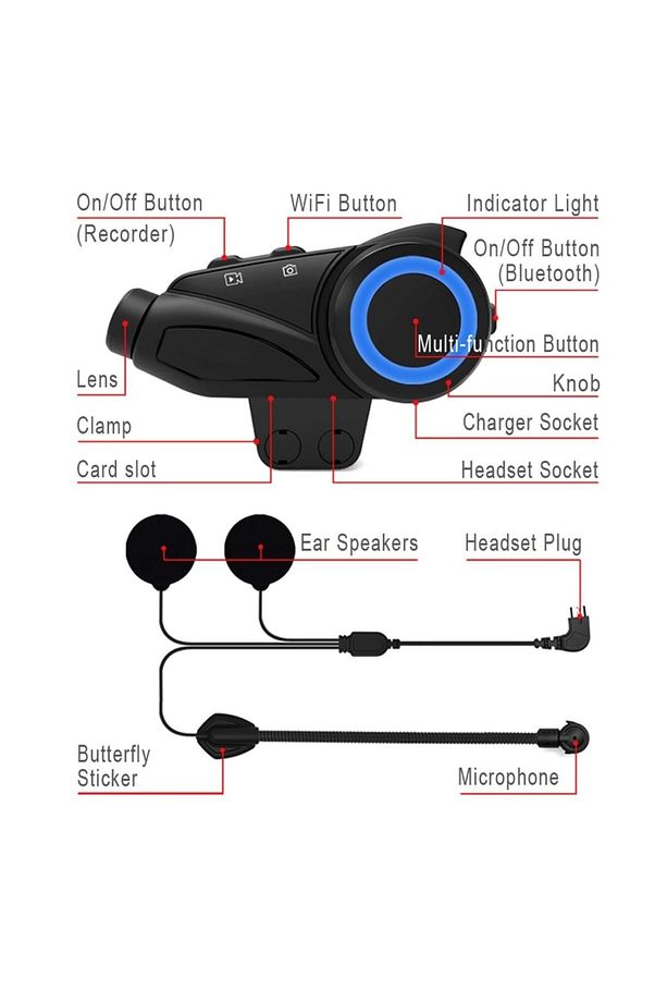 Kameralı Video Intercom 1080p Görüntü Bluetooth Kulaklık 1000 Metre Kask Kulaklığı M3 - 2