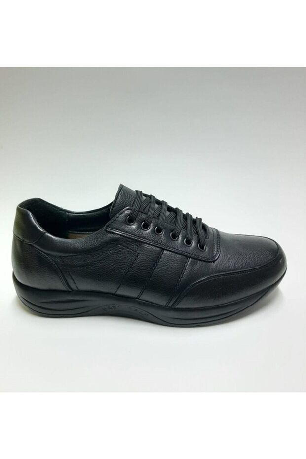 Bemsa Black Genuine Leather Anatomical Sole Laced Orthopedic Men's Shoes - Easy-Walk 524