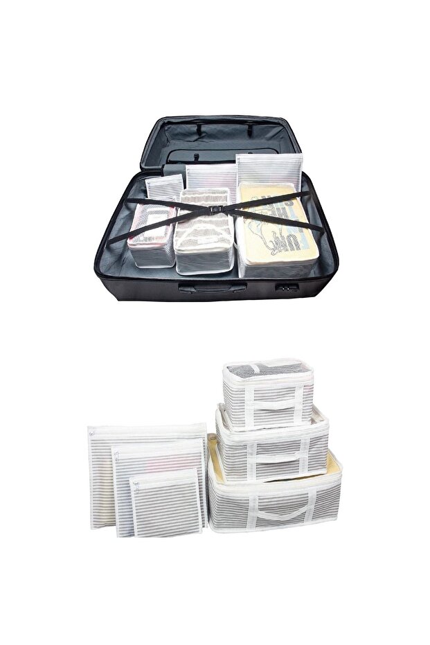 Gray Striped Pattern Classic Luggage Travel Bag Organizer