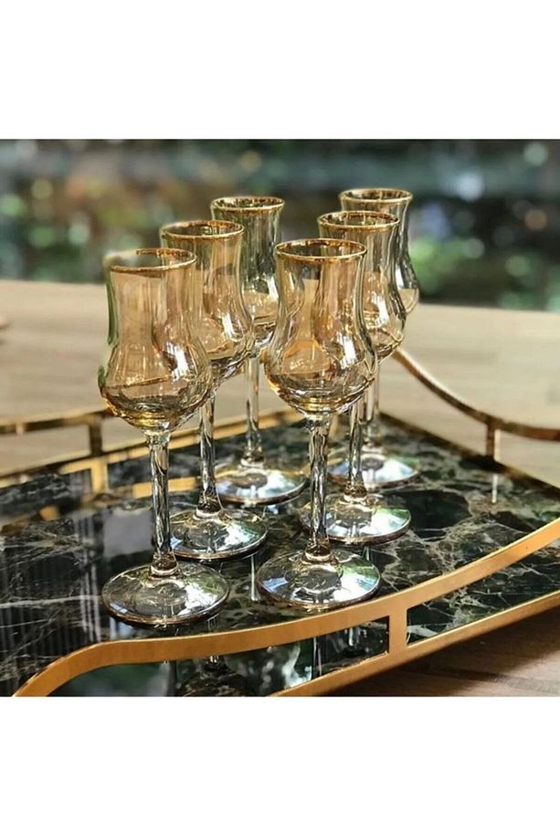 Paşabahçe Grappa 6 Kişilik Kahve Yanı Cam Su Bardağı Seti, Bal Luster Lüsterli - 1