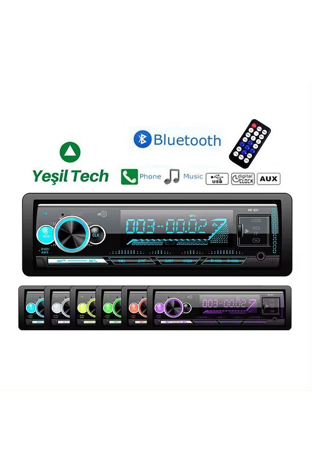 EXW-22  YENİ MODEL ARABA OTO TEYP BLUETOOTH ÇİFT USB GİRİŞLİ 7 RENK DEGİŞEN SD-AUX ÇİFT AMFİ ÇIKIŞI - 1
