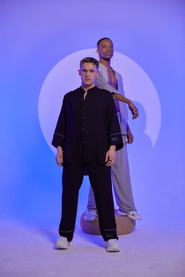 Unisex Tek Yırtmaç Siyah Oversize Keten Rahat Kalıp Alt Üst Takım - 1