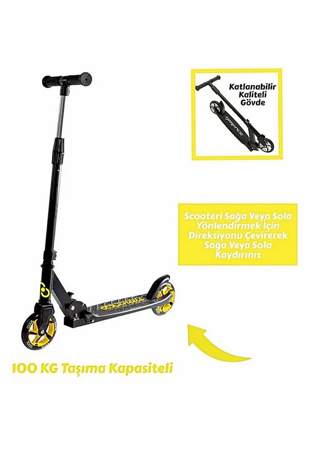 Kaliteli Sarı Çocuk Scooter Katlanabilir 2 Teker (8 Yaş ve Üzeri) Max 100 Kadar Taşır - 1