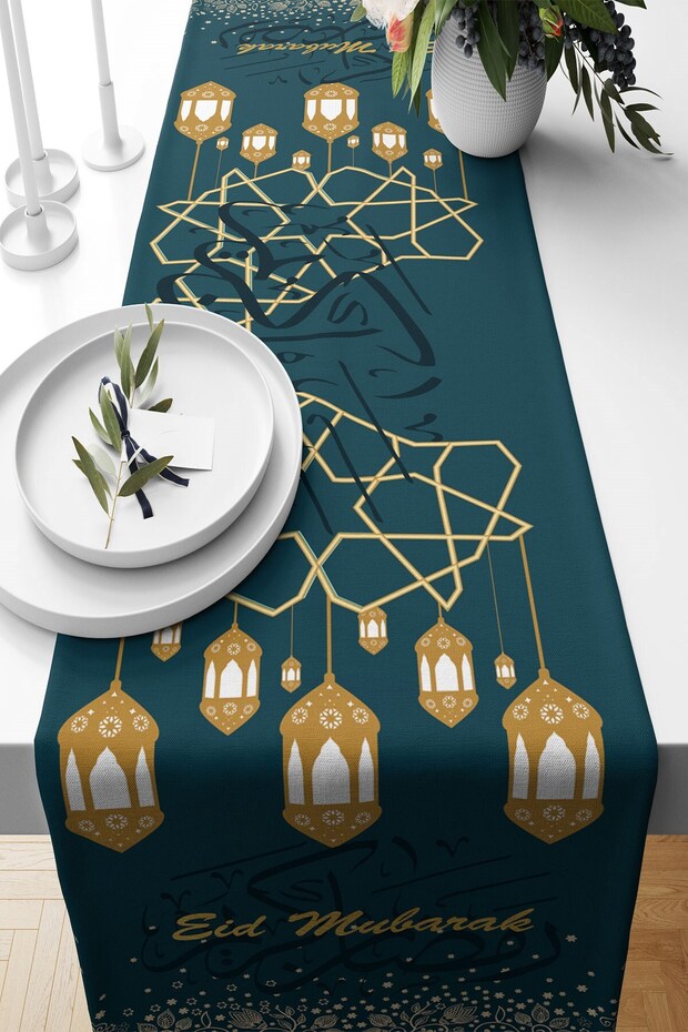 عيد مبارك رمضان فانوس الهلال - قماش مقاوم للبقع لغرفة المعيشة والمطبخ