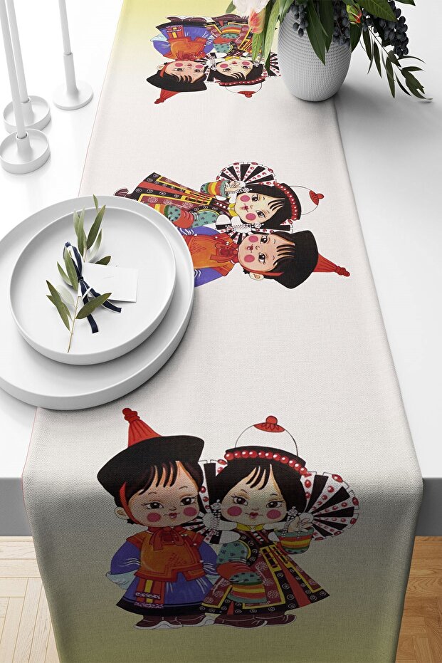 Ethnic Patterned Living Room Kitchen Table Runner - Stain Resistant Fabric, Different Ranir Models
