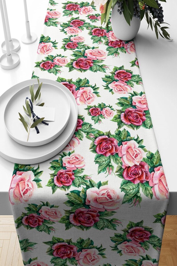 Rose Patterned Stain Resistant Fabric Living Room Kitchen Table Changed Ranir Models Runner