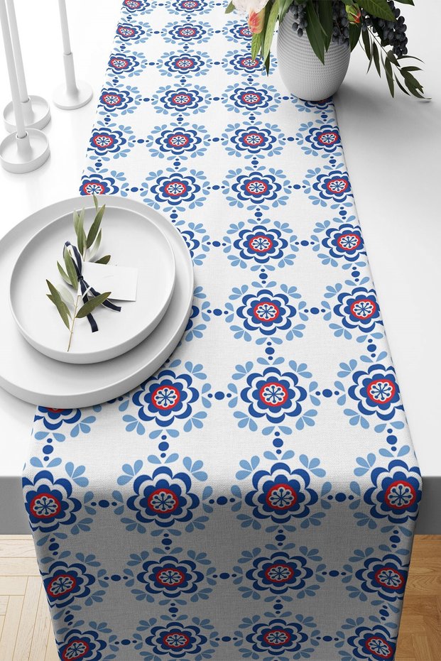 Blue Floral Stain Resistant Fabric Living Room Kitchen Table Different Models Runner