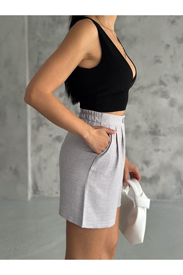 Kadın Trend Keten Şort 2 Cep - 6
