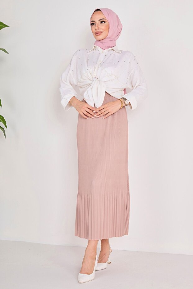 Plain Medium Women's Mink Pleated Skirt - 23027