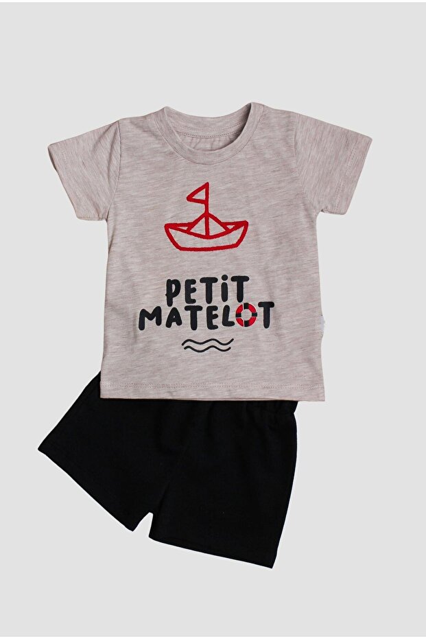 Sailing sail embroidered Petit Matelot lettering 2-piece T-shirt Top Bottom Set).