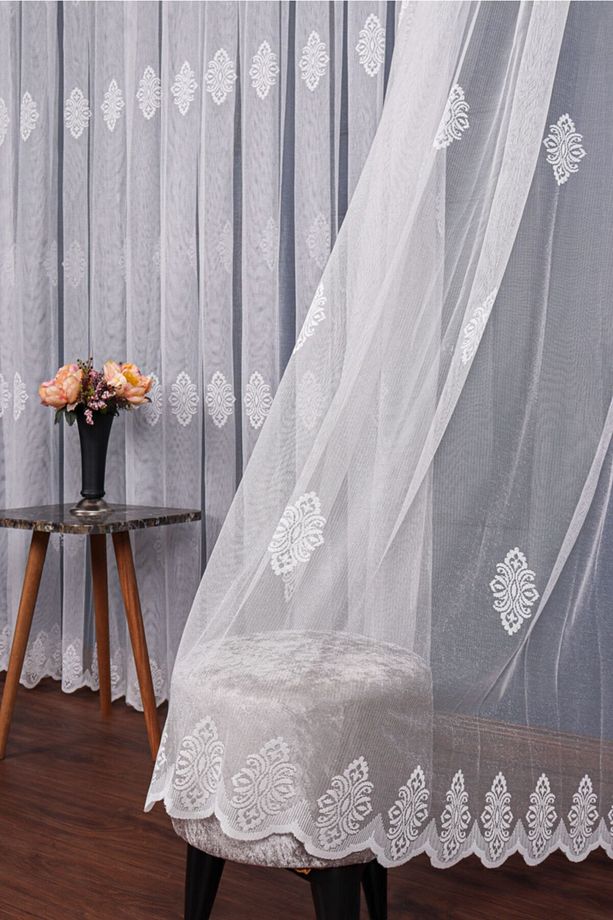 Serpme Damaks Desen Örme Tül Perde, 300x250cm, 1/2 Seyrek Pile, Elısıon01501 - 4