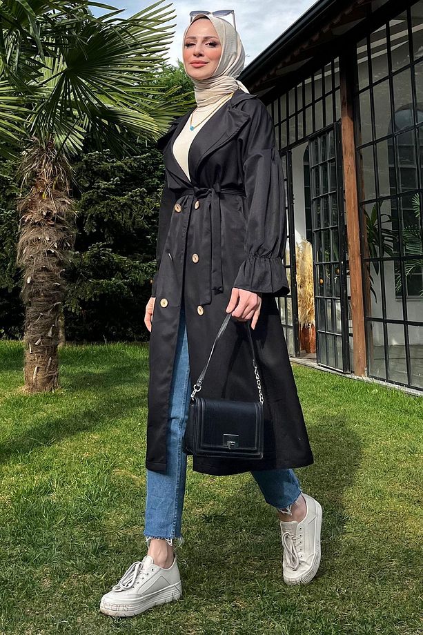 11452-SIYAH Trenç - 5
