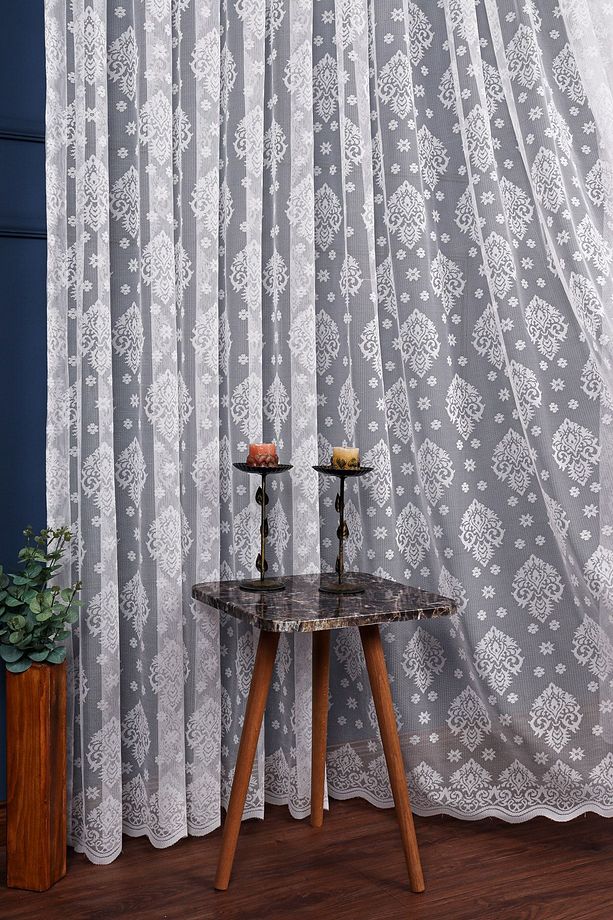 Ekru Damaks Desen Örme Tül Perde 300x260 cm - 3