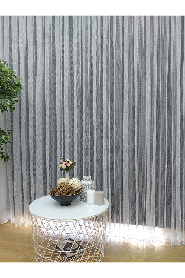 Custom Knitted Textured Mesh Tulle Curtain, 300x260, Sparse Pleat, 1/2