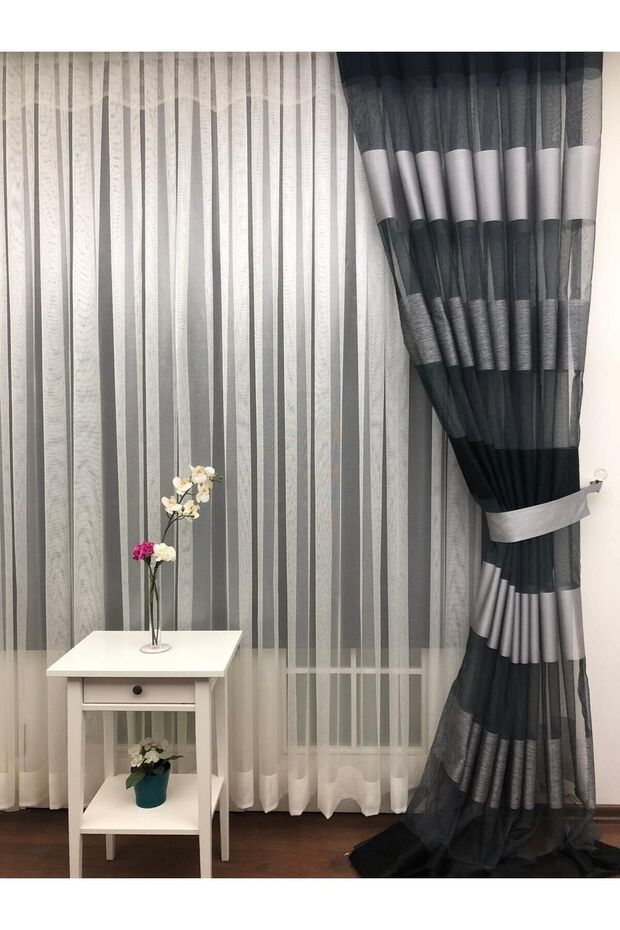 Plain Tulle Curtain - Ecru Color - Skirt Folded, 250x270, Sparse Pleat, 1/2