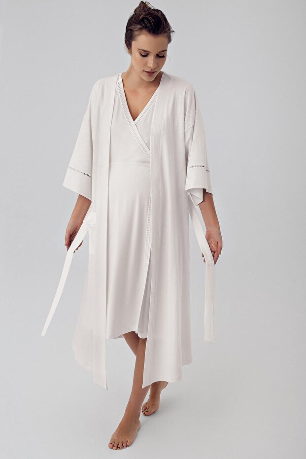 Short Sleeve Stretchy Viscous Maternity Dressing Gown Nightgown Set