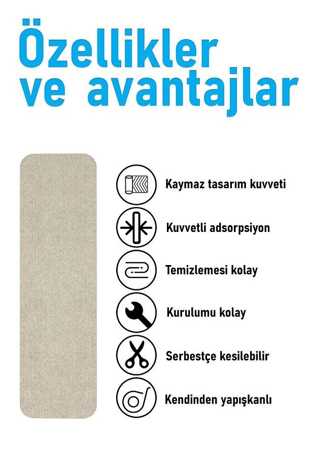 Halifleks Yapışkan Tabanlı Merdiven Basamak Paspası Rip Halı Kaymaz Tabanlı - Bej - 3