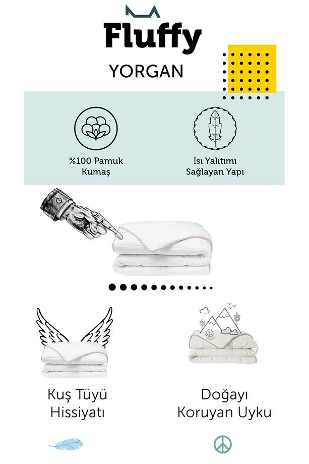 Fluffy Tek Kişilik %100 Pamuk Kumaşlı Nefes Alabilir Nano Elyaflı Ergonomik Yorgan - 2